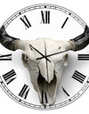 White Cow Skull With Black Horns - Oversized Farmhouse Wall Clock