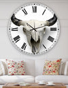 White Cow Skull With Black Horns - Oversized Farmhouse Wall Clock