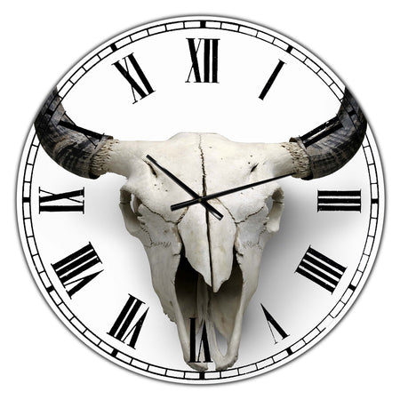 White Cow Skull With Black Horns - Oversized Farmhouse Wall Clock