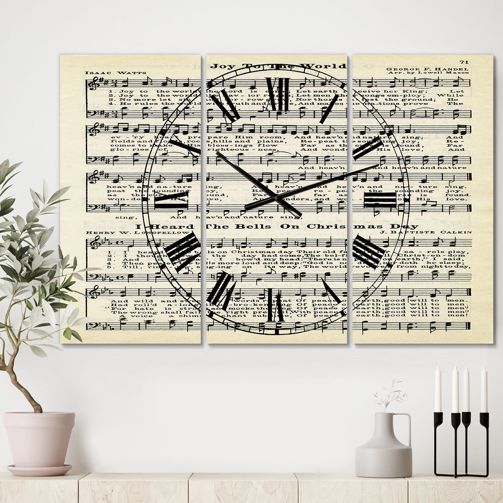 Joy To The World - Large Cottage Wall Clock - 3 Panels