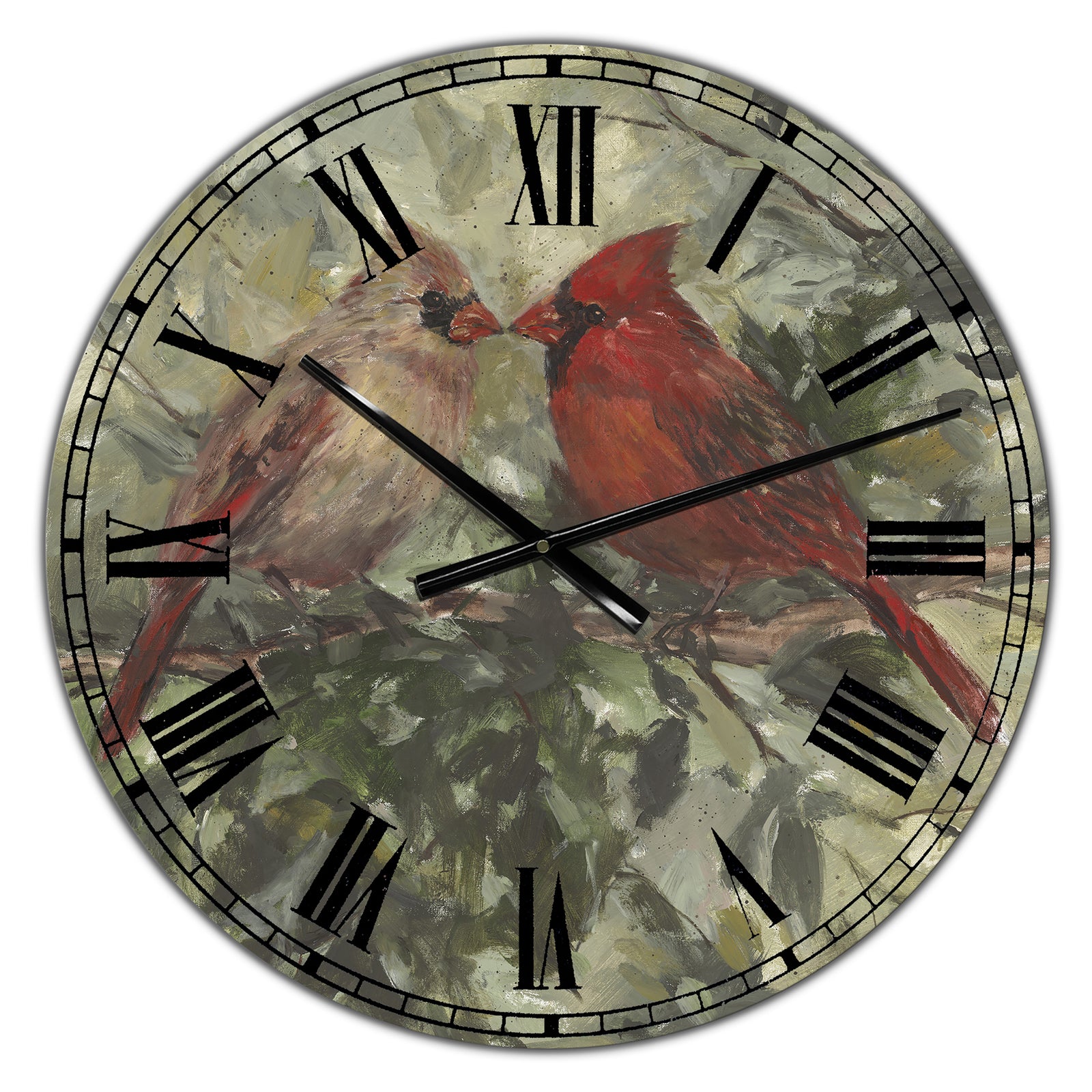 Kissing Cardinals - Large Cottage Wall Clock