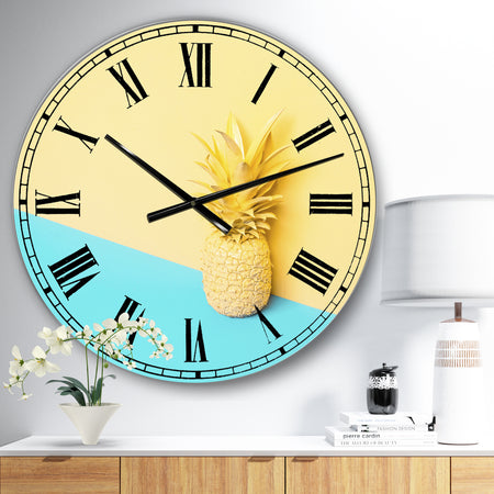 Pink And Blue Pinapple - Large Modern Wall Clock