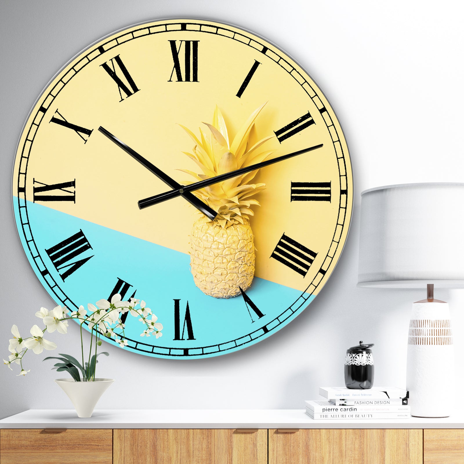 Pink And Blue Pinapple - Large Modern Wall Clock