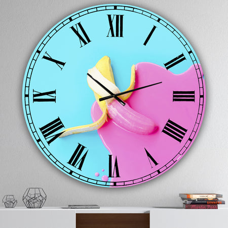 Pink And Blue Banana - Oversized Modern Wall Clock