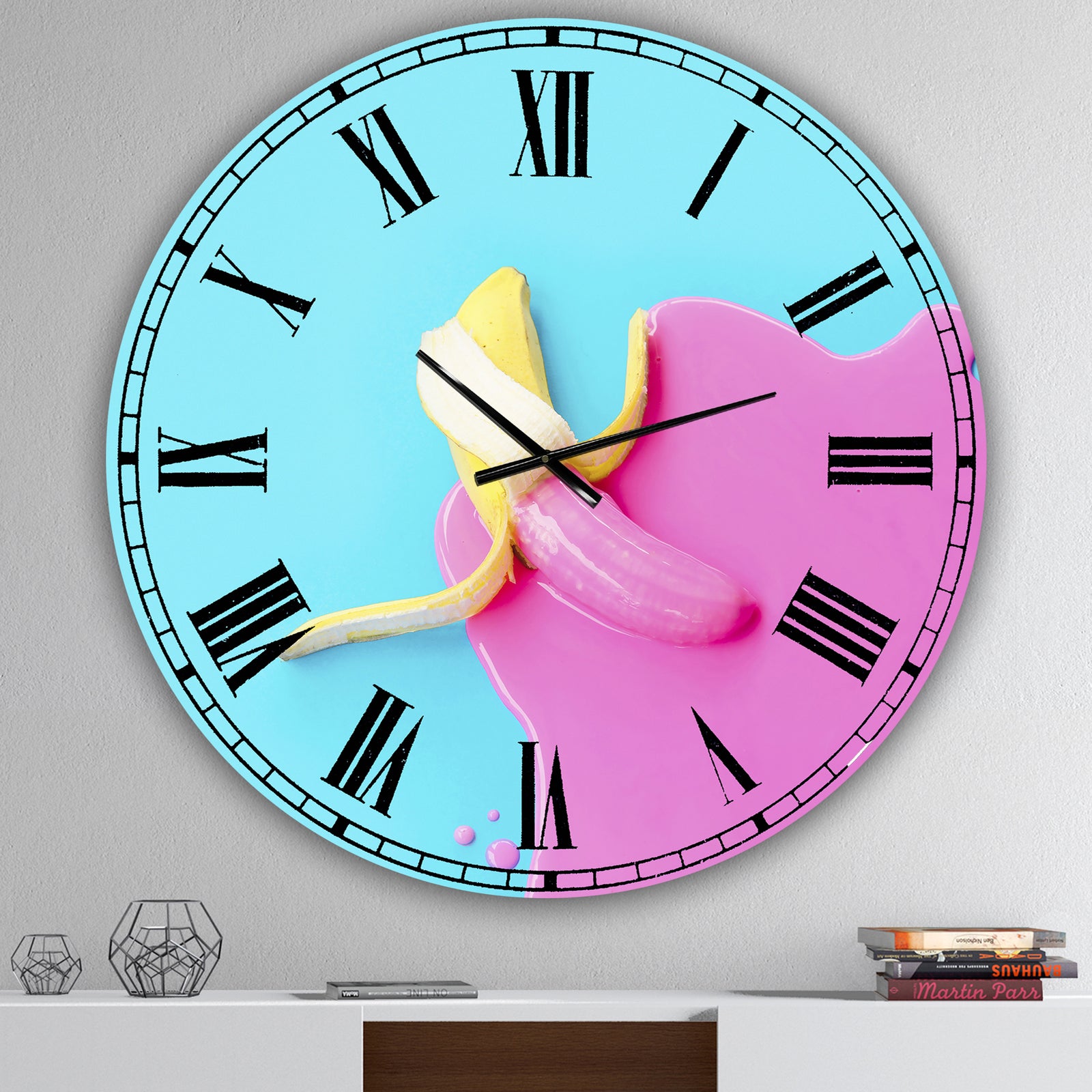 Pink And Blue Banana - Oversized Modern Wall Clock