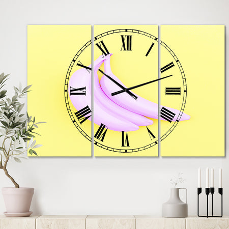 Pink Banana - Oversized Modern Wall Clock - 3 Panels