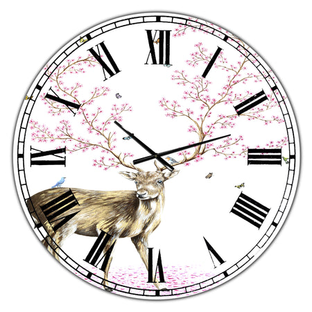 Cherry Blossom Deer - Oversized Cottage Wall Clock