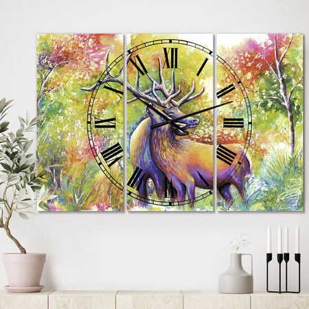 Hugging Elk Love - Oversized Cottage Wall Clock - 3 Panels