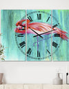 Pink Flamingo In Blue - Large Cottage Wall Clock - 3 Panels