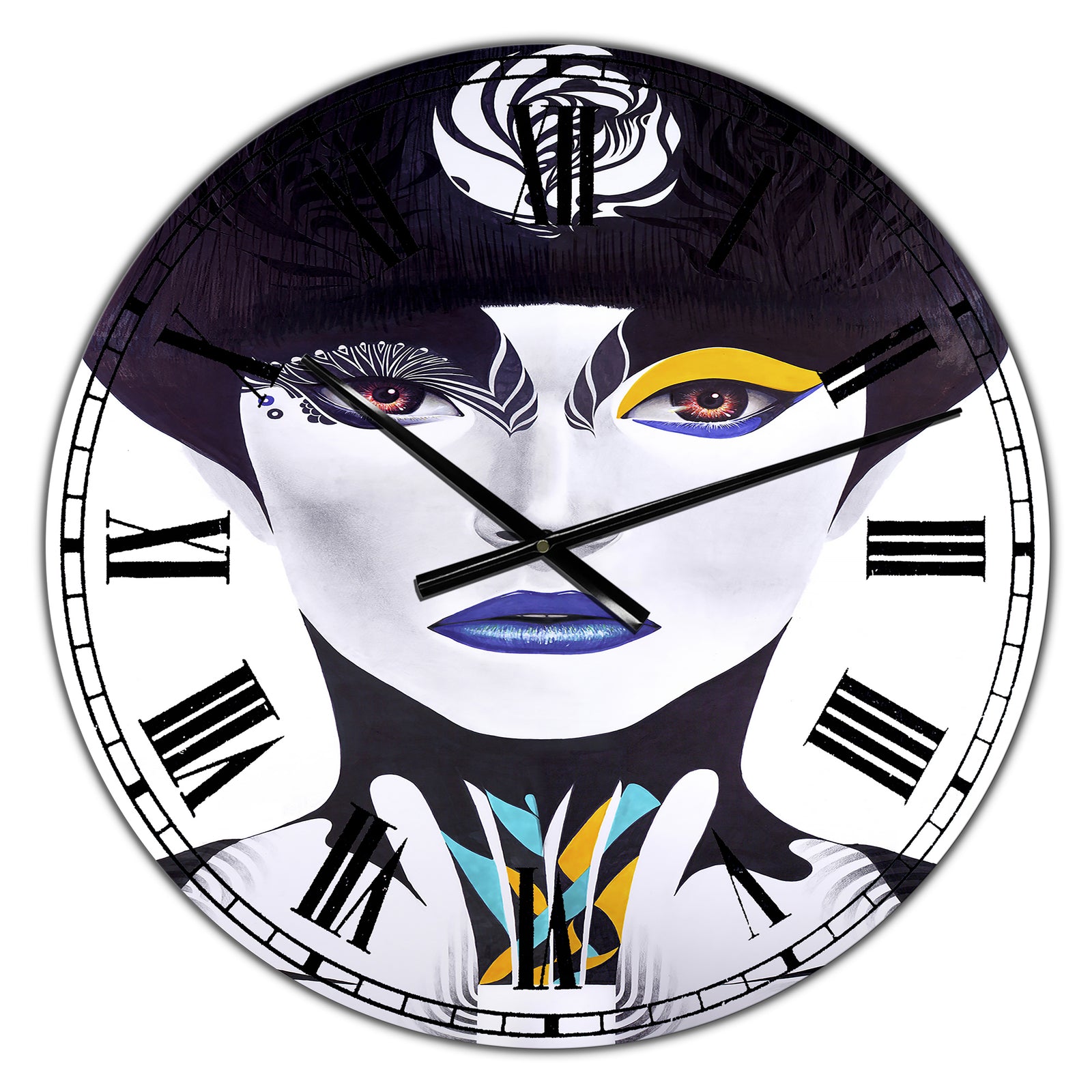 Urban Woman With Blue Lips - Large Modern Wall Clock