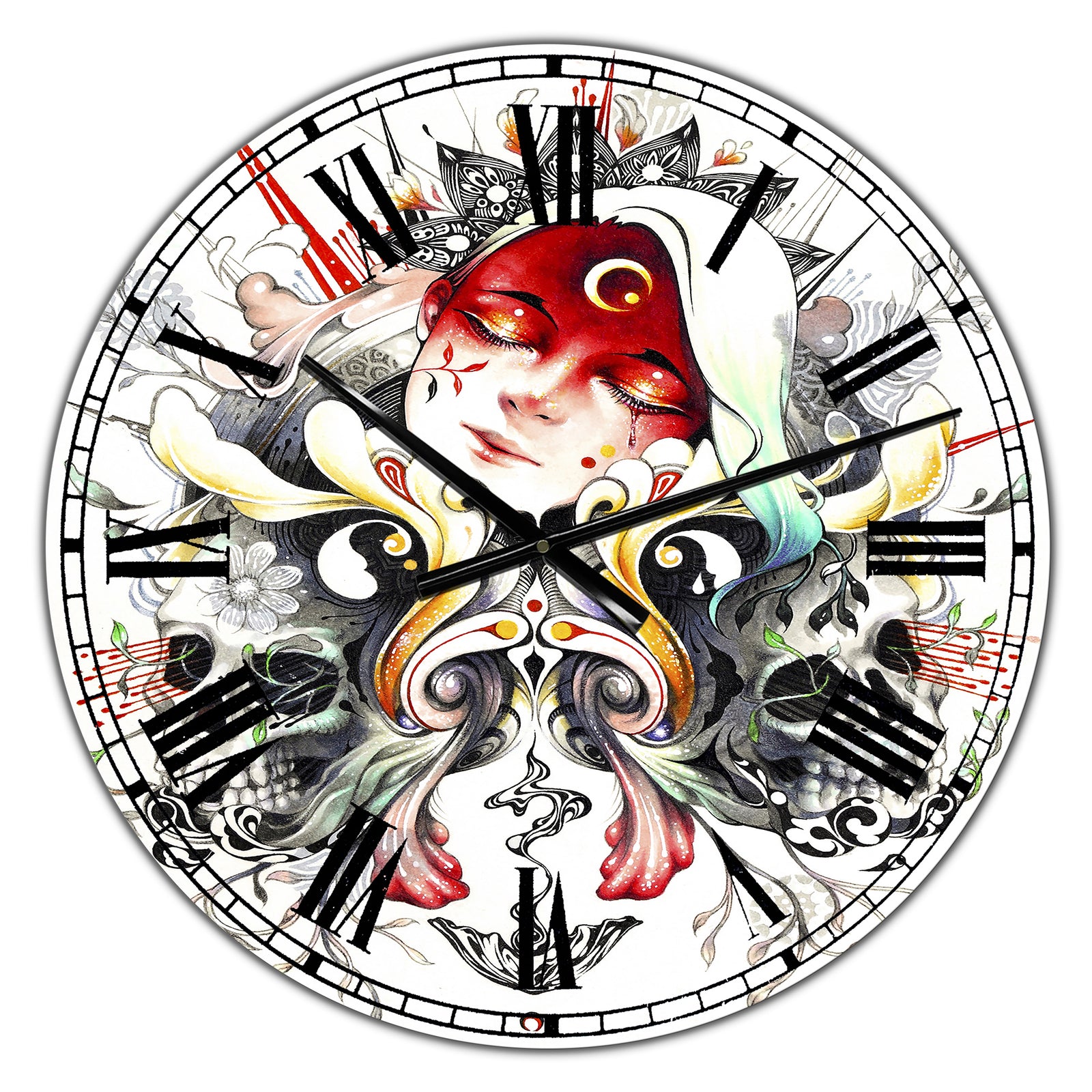 Sleeping Girl on Blossoming Skulls - Large Modern Wall Clock