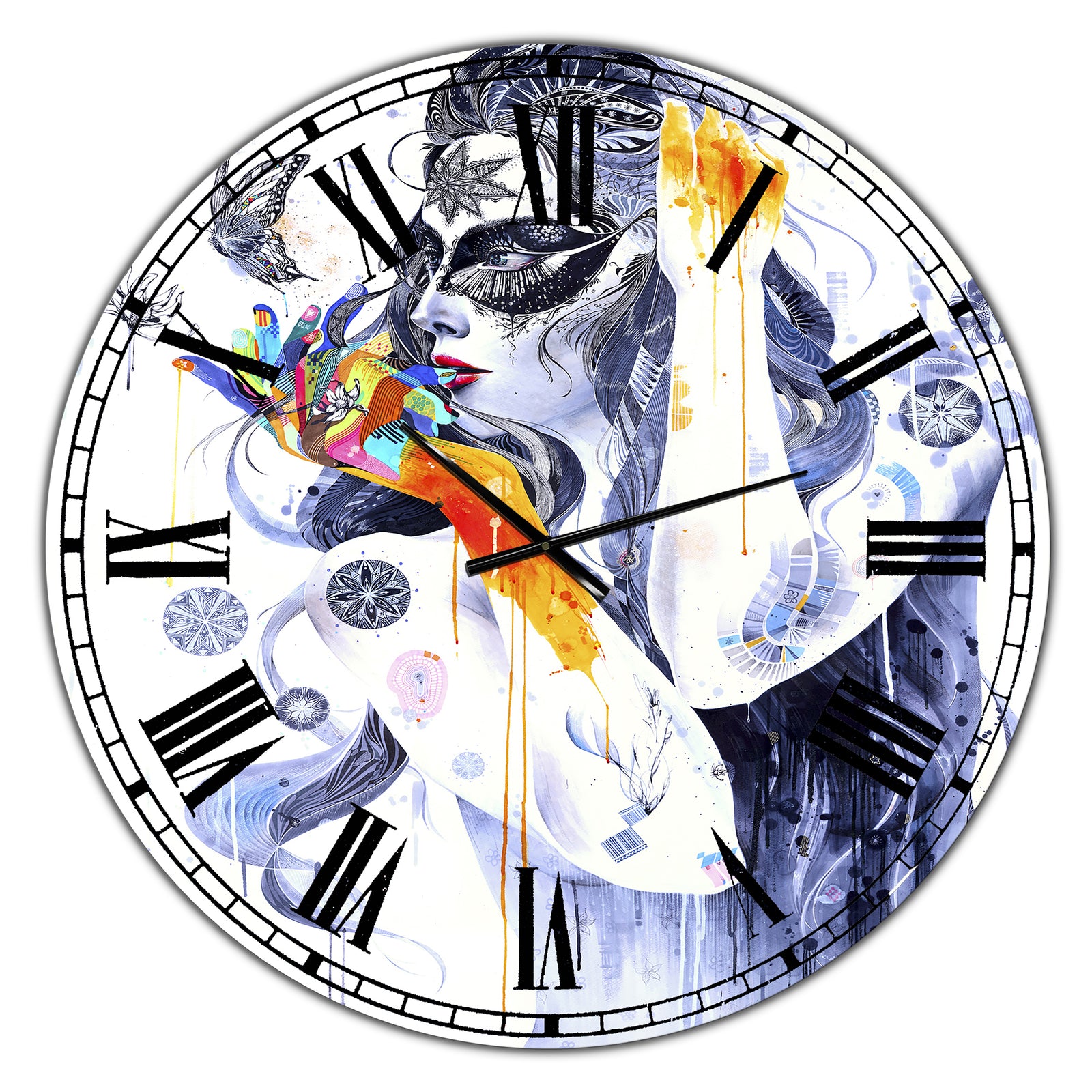 Urban Girl Watching Butterfly - Oversized Modern Wall Clock