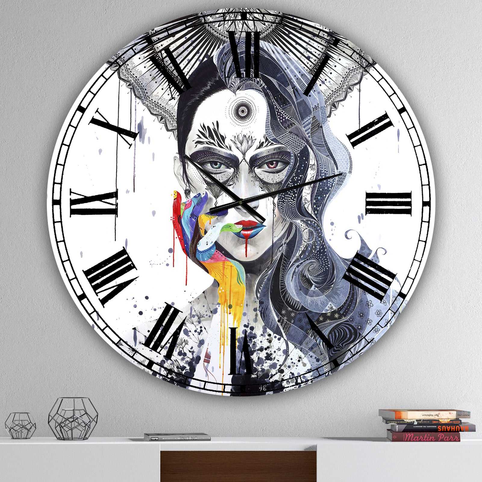 Urban Lady With Rainbow Hand - Oversized Modern Wall Clock