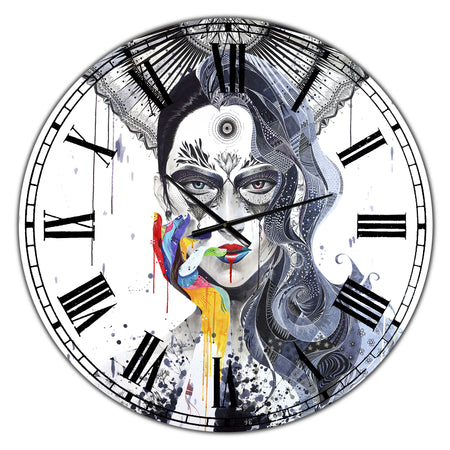 Urban Lady With Rainbow Hand - Oversized Modern Wall Clock