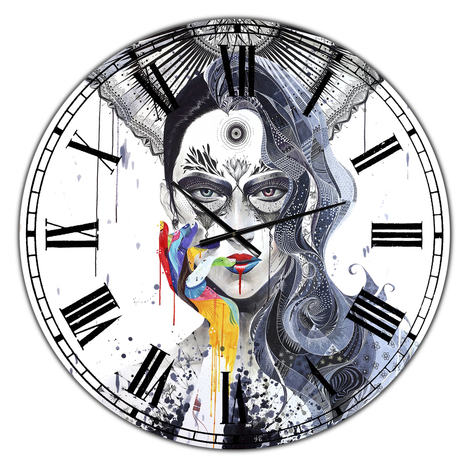 Urban Lady With Rainbow Hand - Oversized Modern Wall Clock