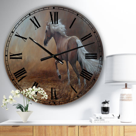 Porch & Den [Clock] Running Brown Horse - Large Cottage Wall Clock