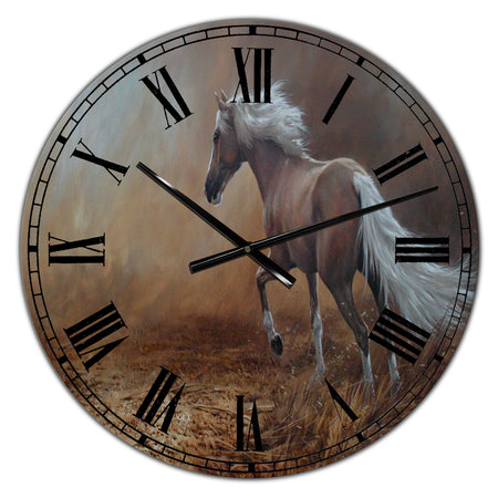 Porch & Den [Clock] Running Brown Horse - Large Cottage Wall Clock