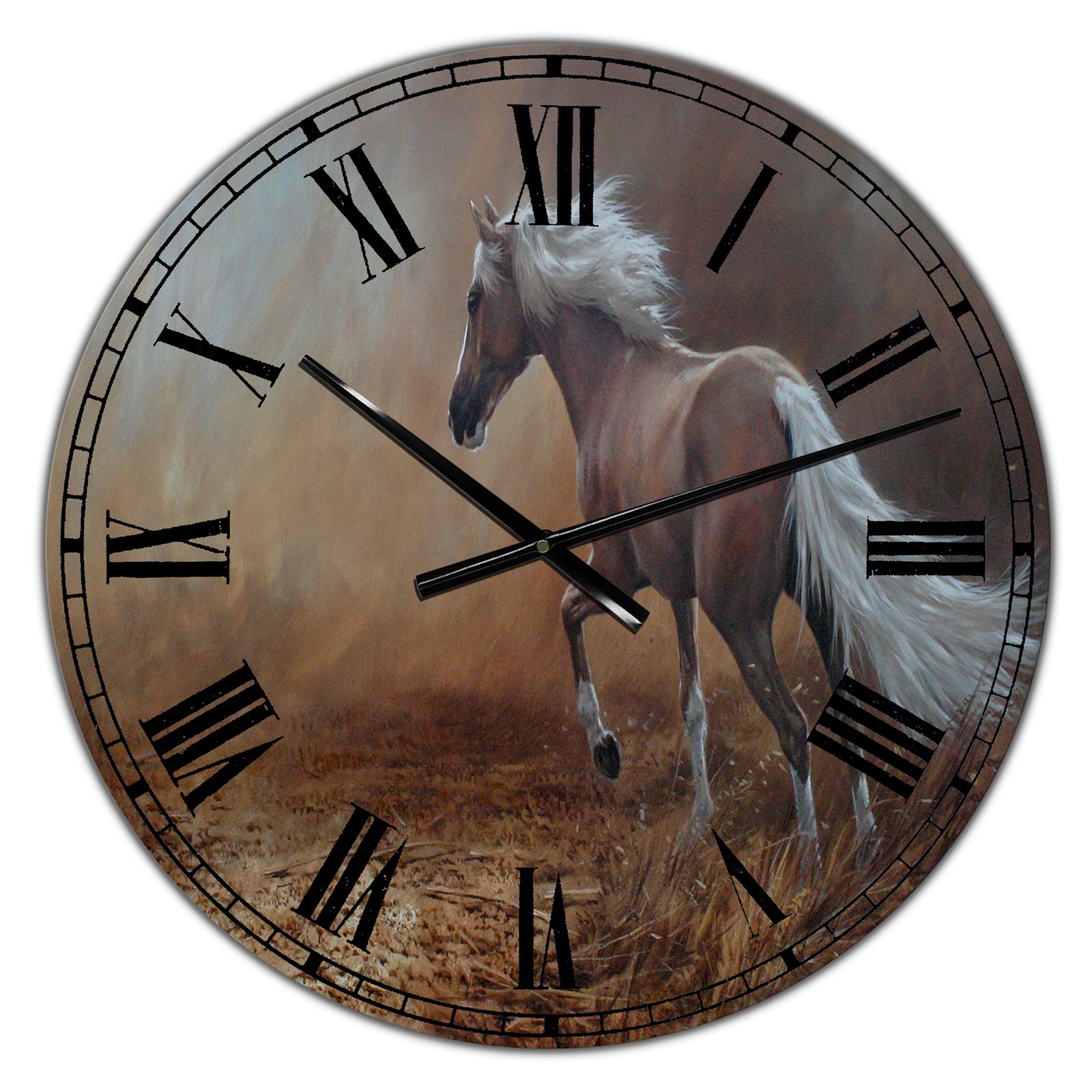 Porch & Den [Clock] Running Brown Horse - Large Cottage Wall Clock