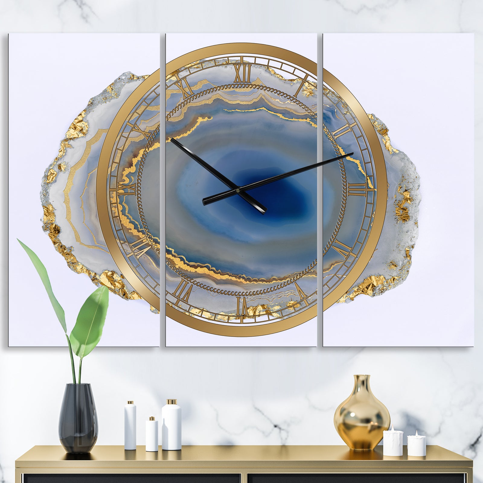 Golden Water Agate - Large Fashion Wall Clock - 3 Panels