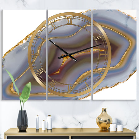 Golden Core Agate - Oversized Fashion Wall Clock - 3 Panels