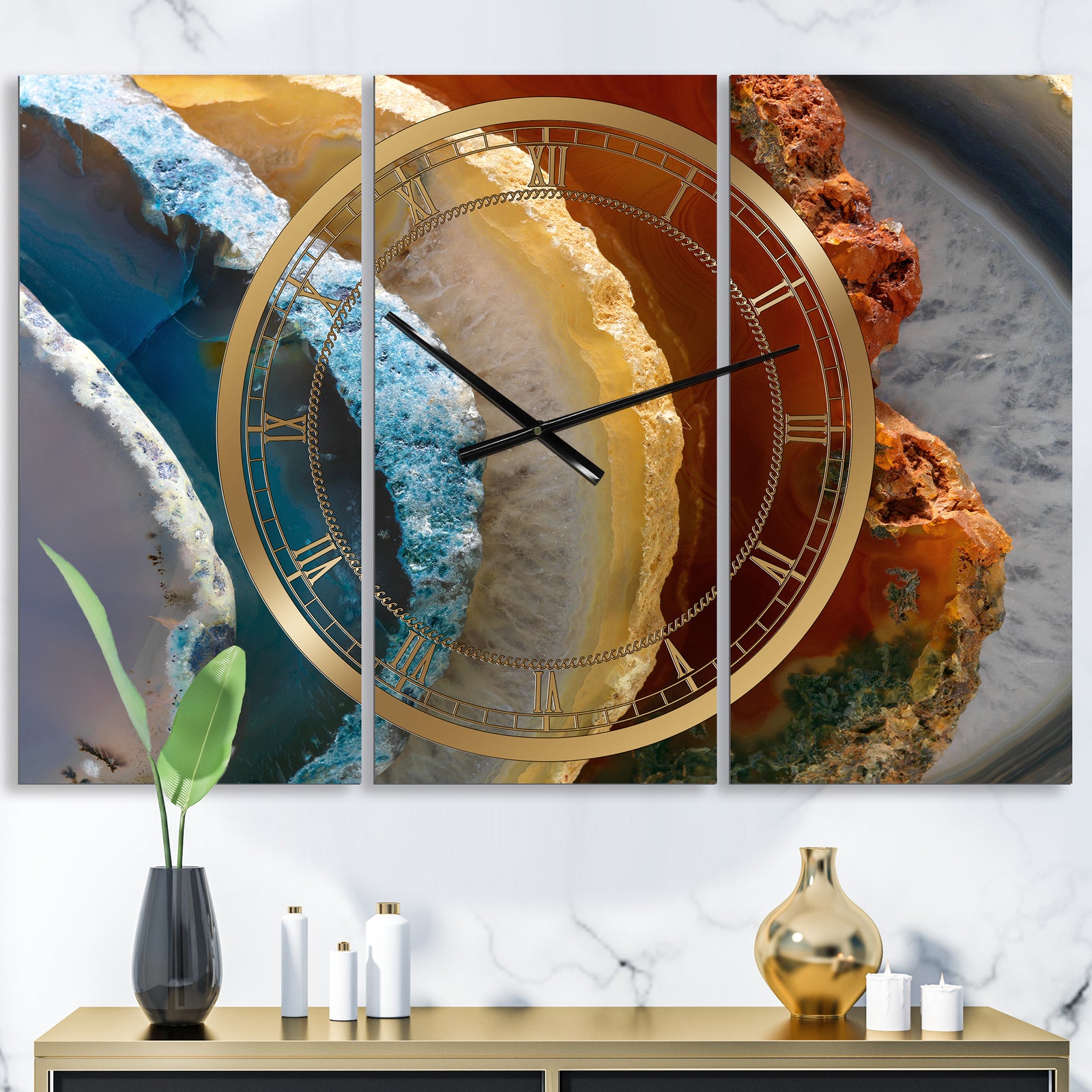 Mineral Slice XV - Large Fashion Wall Clock - 3 Panels