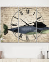 Old Style Whale With Hat - Oversized Nautical & Coastal Wall Clock - 3 Panels