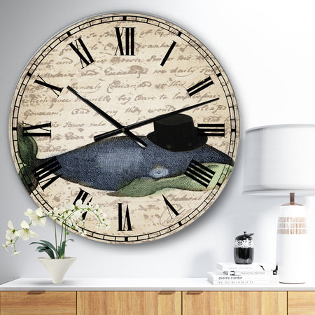 Old Style Whale With Hat - Nautical & Coastal Wall Clock