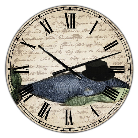 Old Style Whale With Hat - Nautical & Coastal Wall Clock