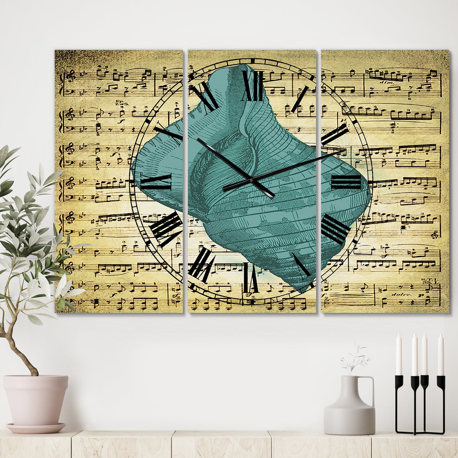 Blue Sea 2 - Oversized Nautical & Coastal Wall Clock - 3 Panels