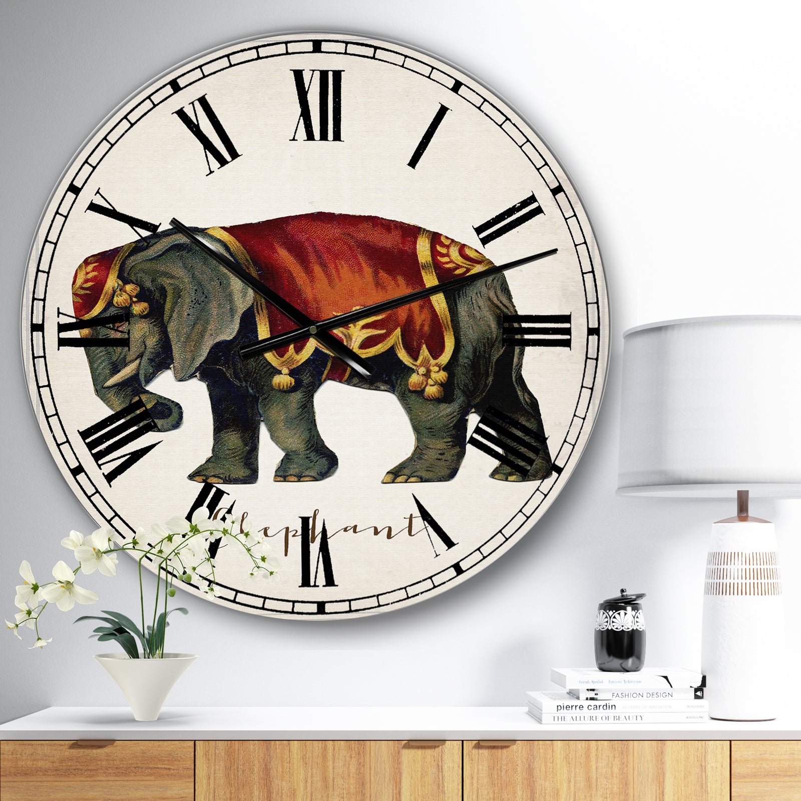 Circus Animals Elephant - Large Cottage Wall Clock