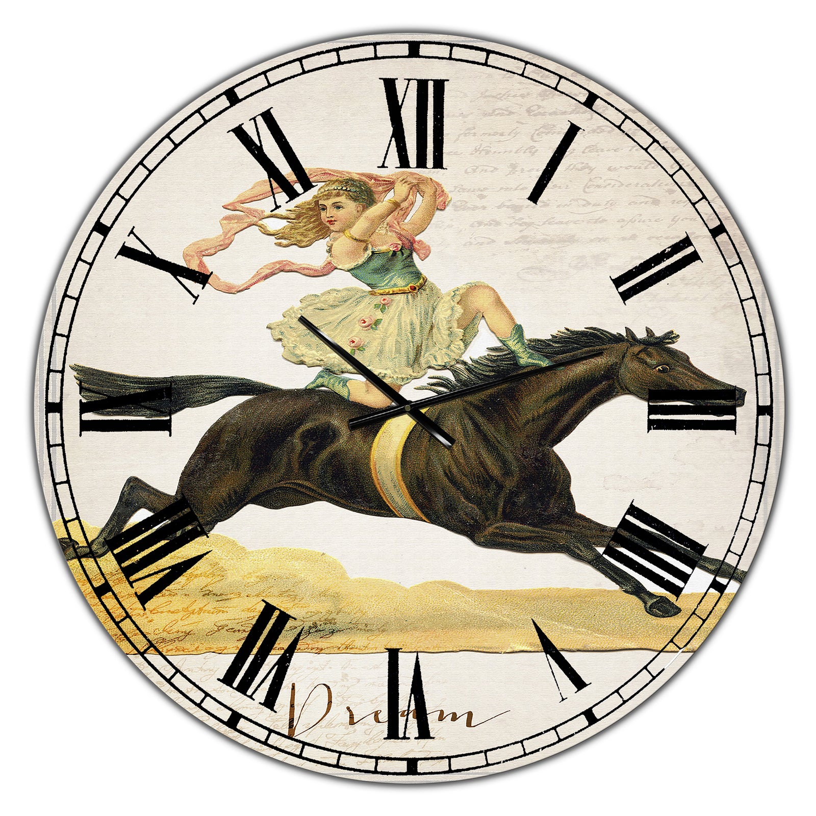 Dream Young Lady On Black Stallion - Oversized Cottage Wall Clock