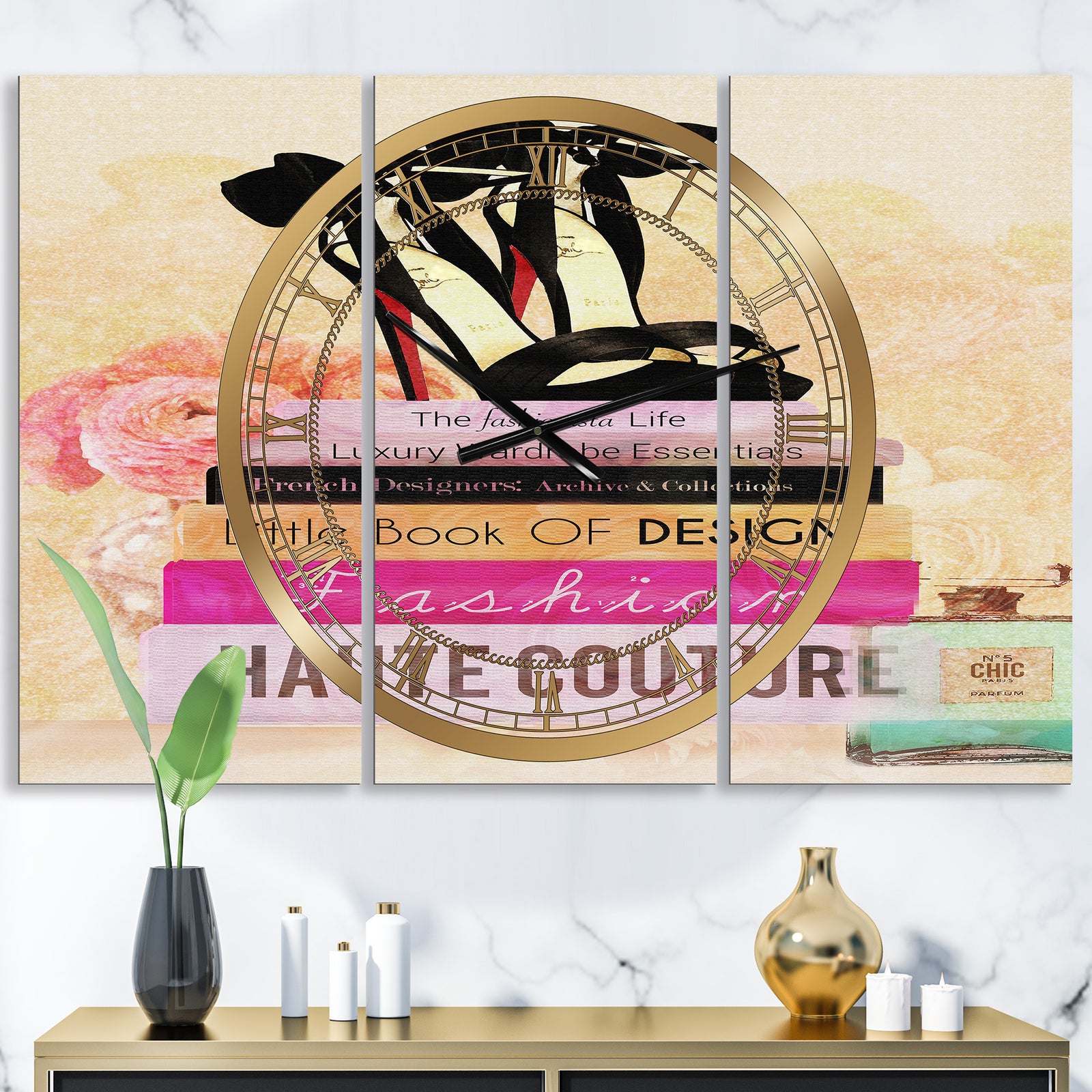 Fashionista Reads 2 - Oversized Fashion Wall Clock - 3 Panels