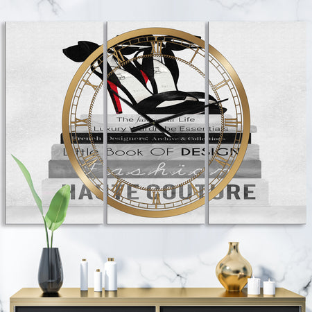 Fashionista Reads 3 - Large Fashion Wall Clock - 3 Panels