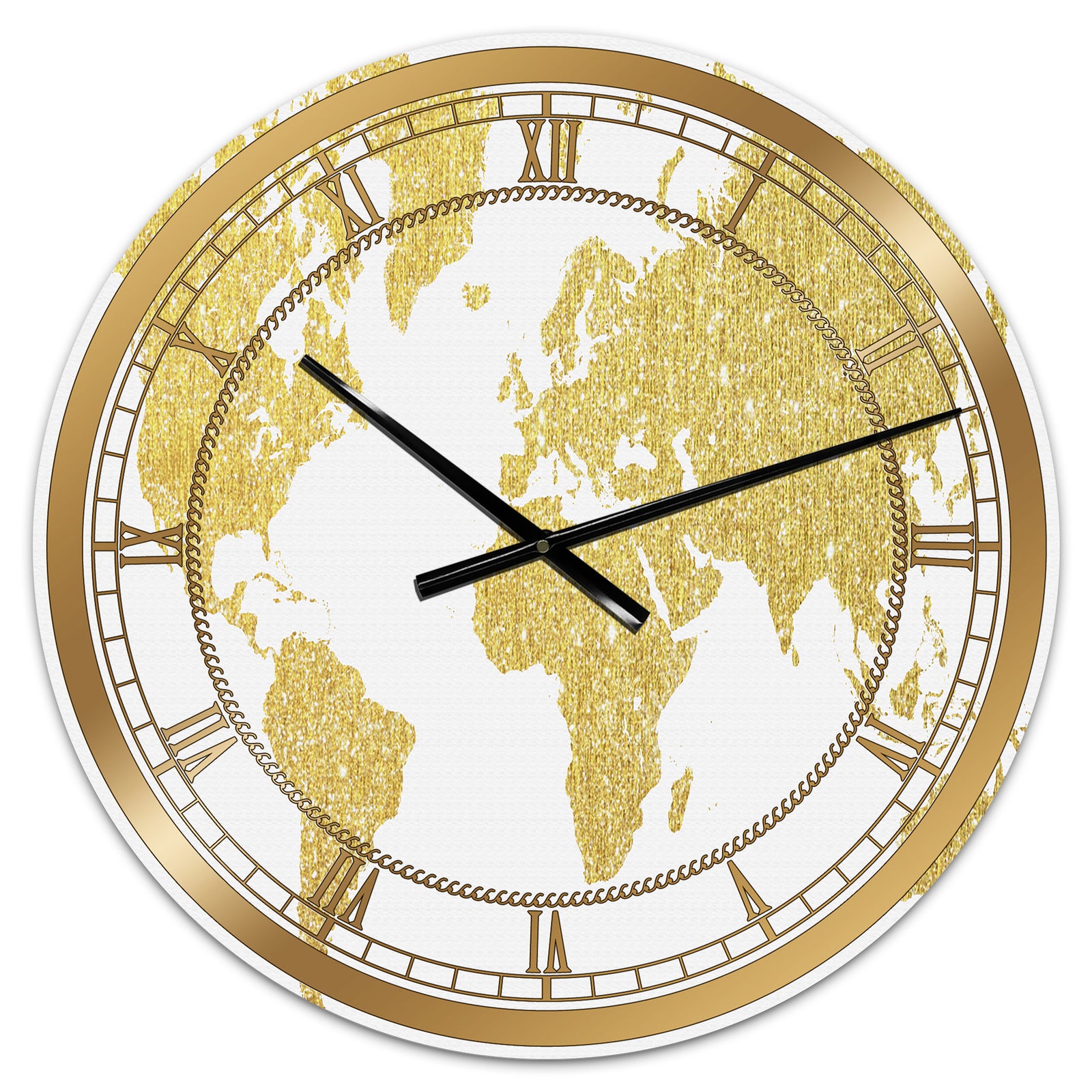 Golden Map Of The Earth - Large Fashion Wall Clock