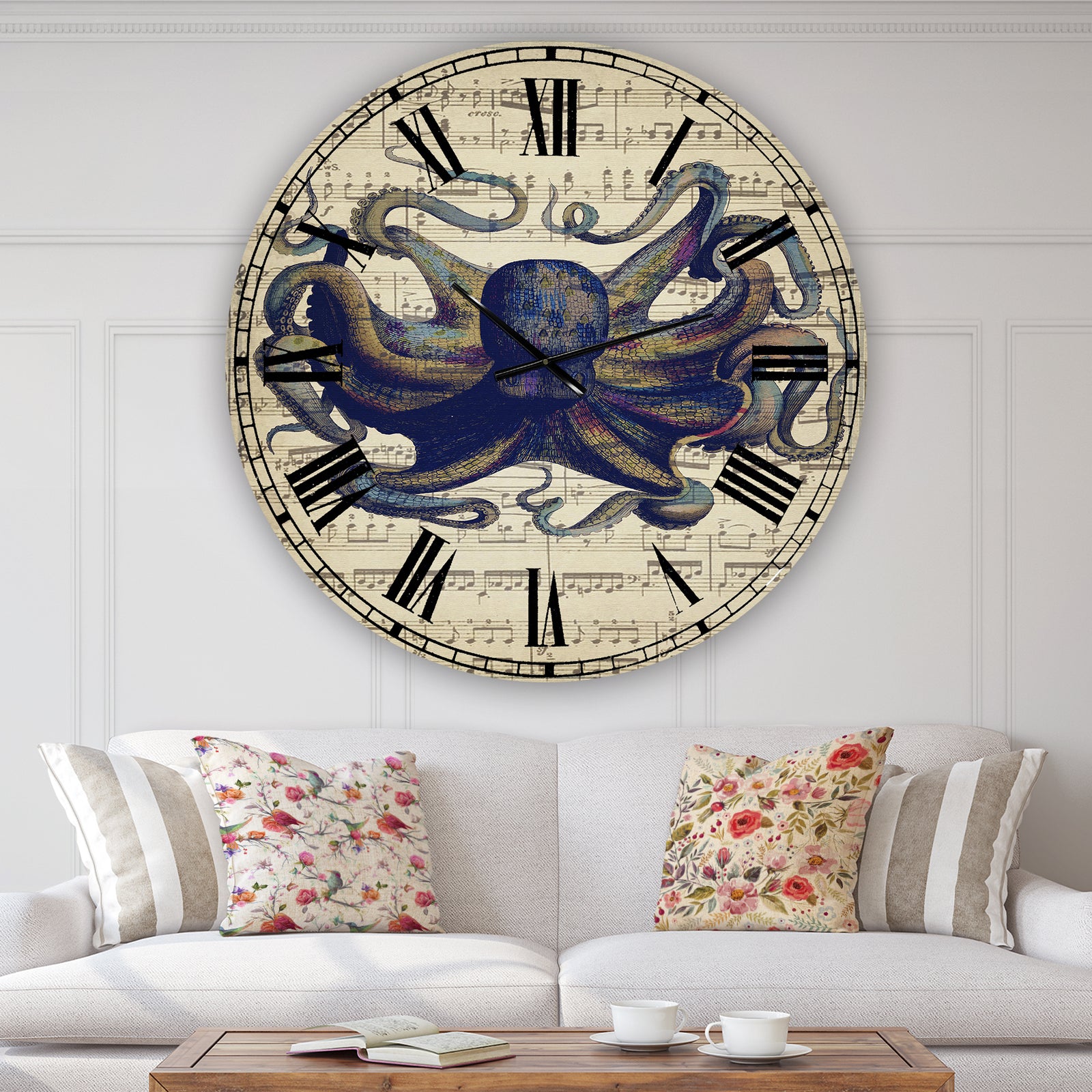 Octopus Music Score I - Oversized Nautical & Coastal Wall Clock