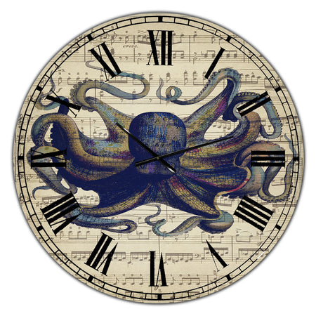 Octopus Music Score I - Oversized Nautical & Coastal Wall Clock