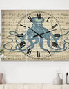 Octopus Music Score II - Large Nautical & Coastal Wall Clock - 3 Panels