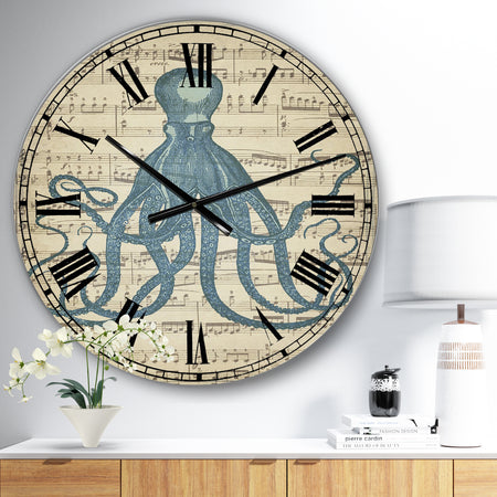 Octopus Music Score II - Large Nautical & Coastal Wall Clock