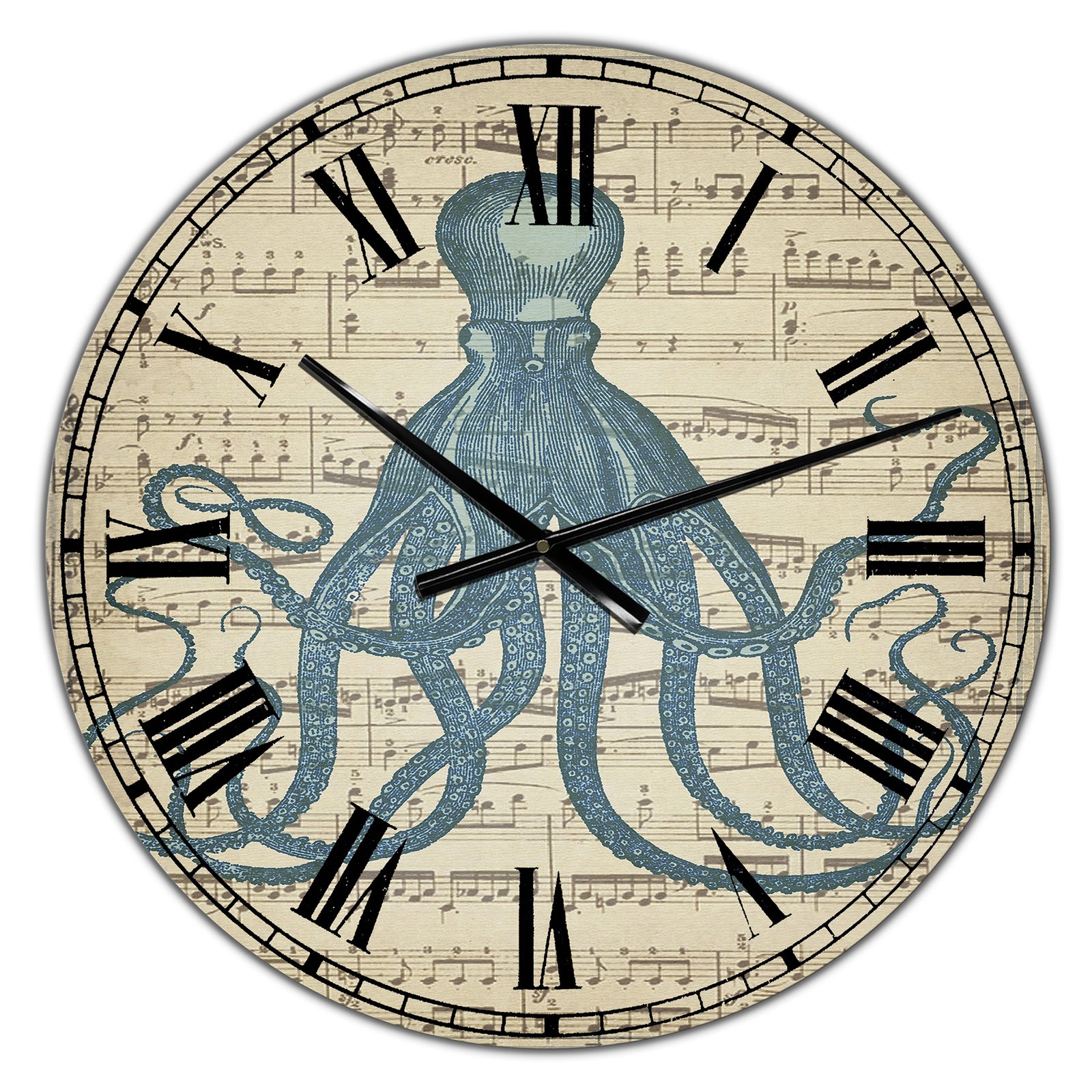 Octopus Music Score II - Large Nautical & Coastal Wall Clock