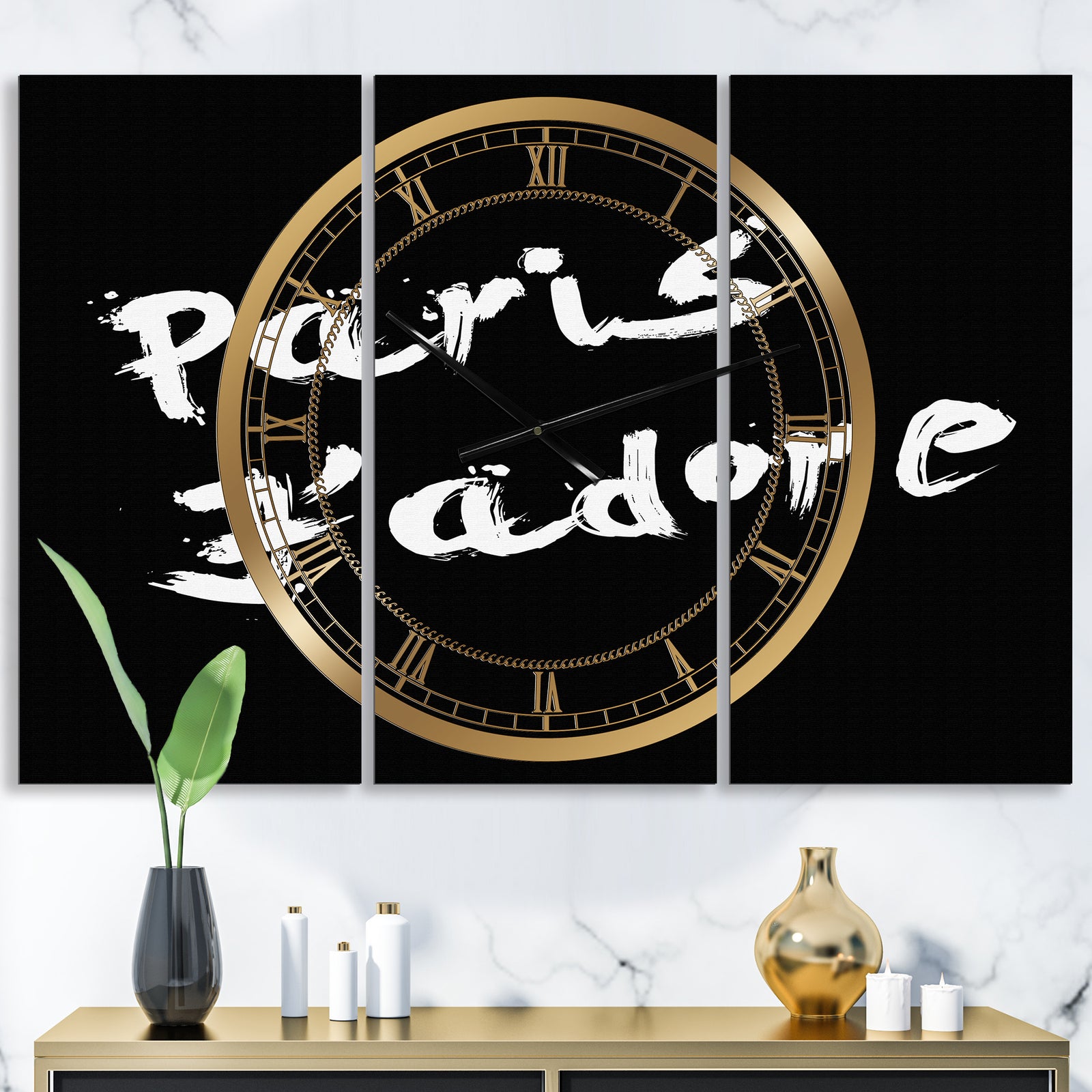 Paris Jadore - Oversized Fashion Wall Clock - 3 Panels