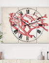 Red Coral 2 - Oversized Nautical & Coastal Wall Clock - 3 Panels