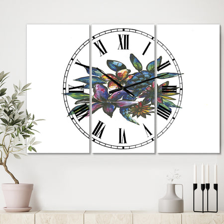 Tropical Flowers - Large Cottage Wall Clock - 3 Panels
