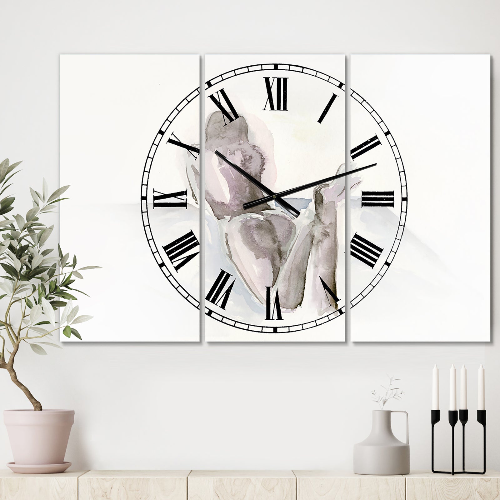 Watercolour Nude 1 - Oversized Traditional Wall Clock - 3 Panels