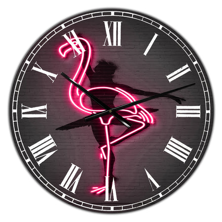 Neon Pink Flamingo and Ballerina - Large Modern Wall Clock