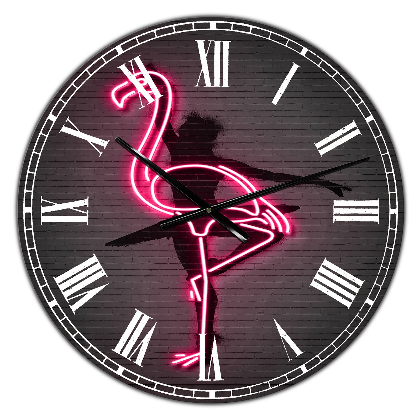 Neon Pink Flamingo and Ballerina - Large Modern Wall Clock