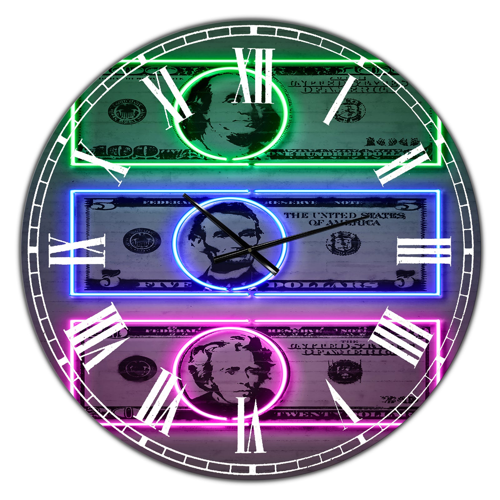 Founding Fathers Neon Dollar - Oversized Modern Wall Clock