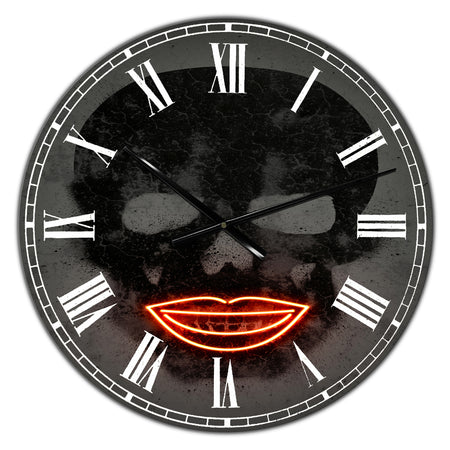 Smiling Red Lips Neon Skull - Modern Wall Clock