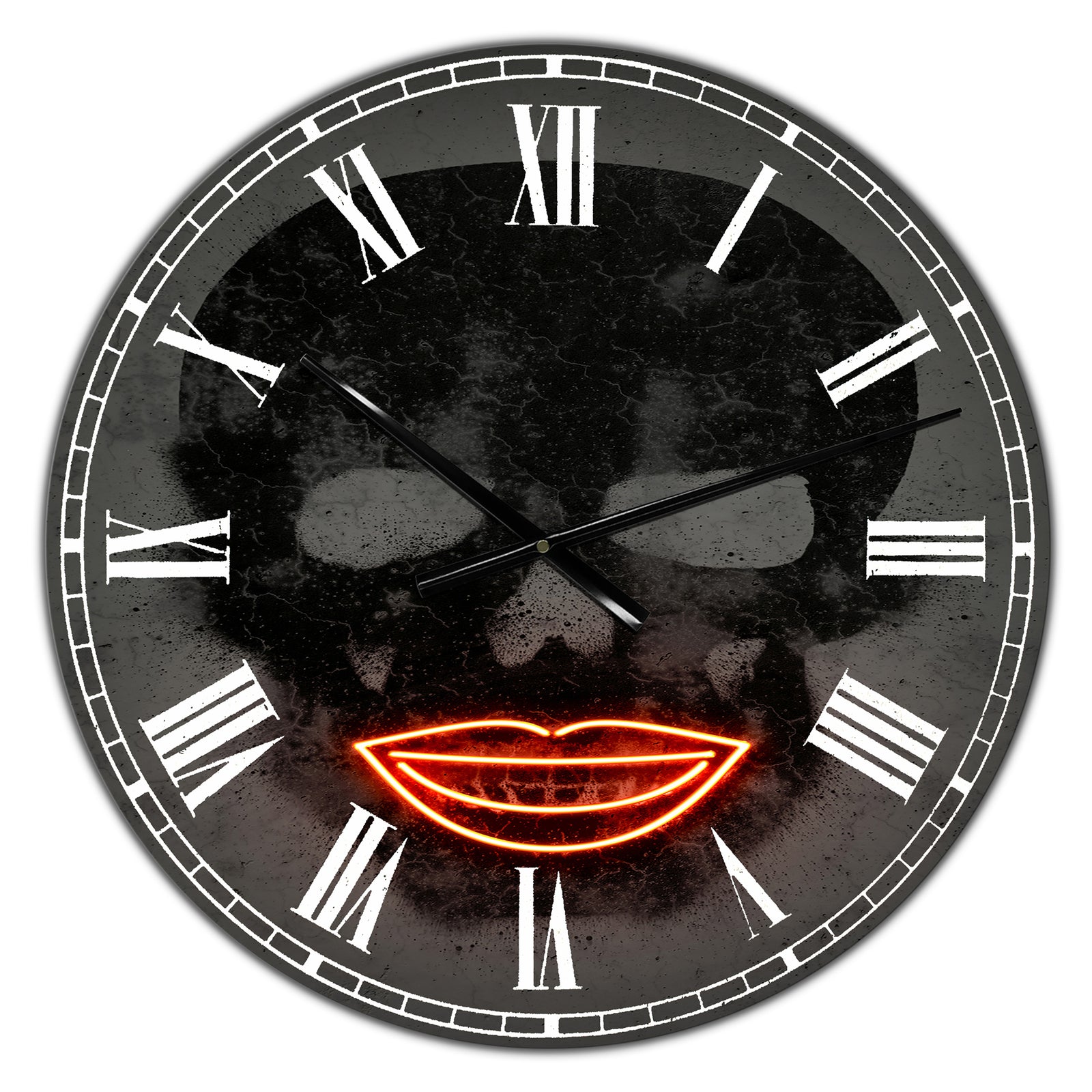 Smiling Red Lips Neon Skull - Modern Wall Clock