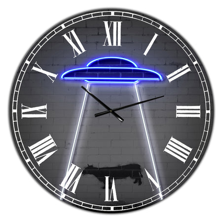 Neon UFO Abducting Cow - Oversized Modern Wall Clock