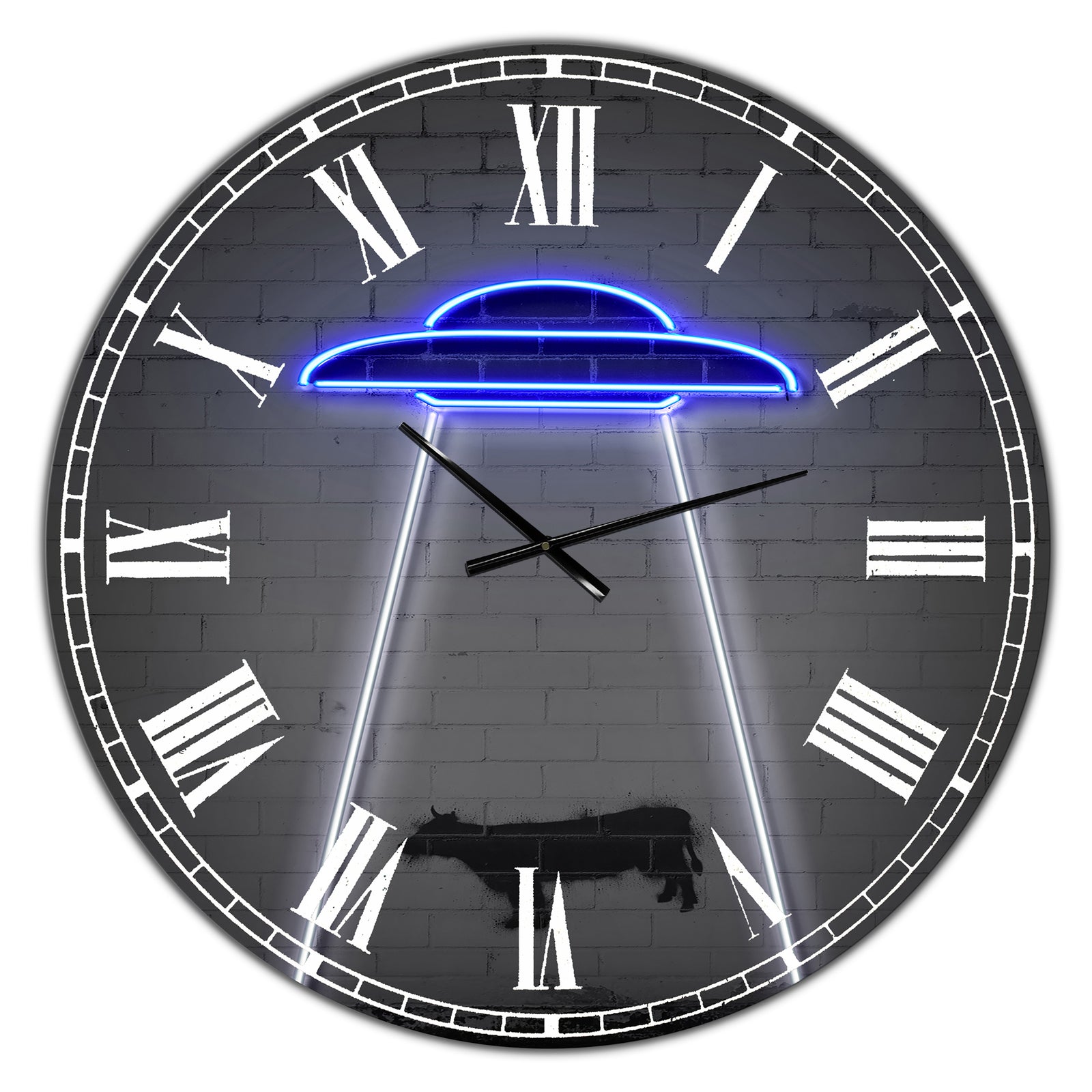 Neon UFO Abducting Cow - Oversized Modern Wall Clock